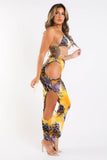 Yellow Mesh Bikini & Skirt Set