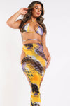 Yellow Mesh Bikini & Skirt Set