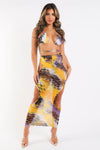 Yellow Mesh Bikini & Skirt Set
