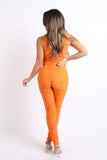 Orange Track Zipper Ruched Jumpsuit