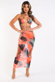 Coral Mesh Bikini & Skirt Set